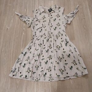 White Dress with Cactus Print